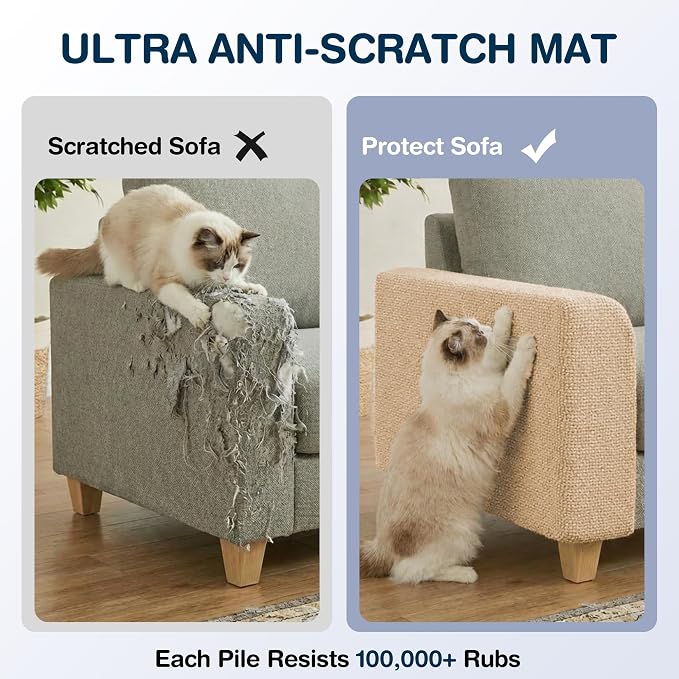 157.5" x 15.8" Cat Scratch Furniture Protector, Self-Adhesive Couch Protector from Cat Claws, Cats Scratching Mat for Couch, Sofa, Wall & Door, DIY Cat Scratch Pads Replacement, 2 Pack (Khaki) - Image 5
