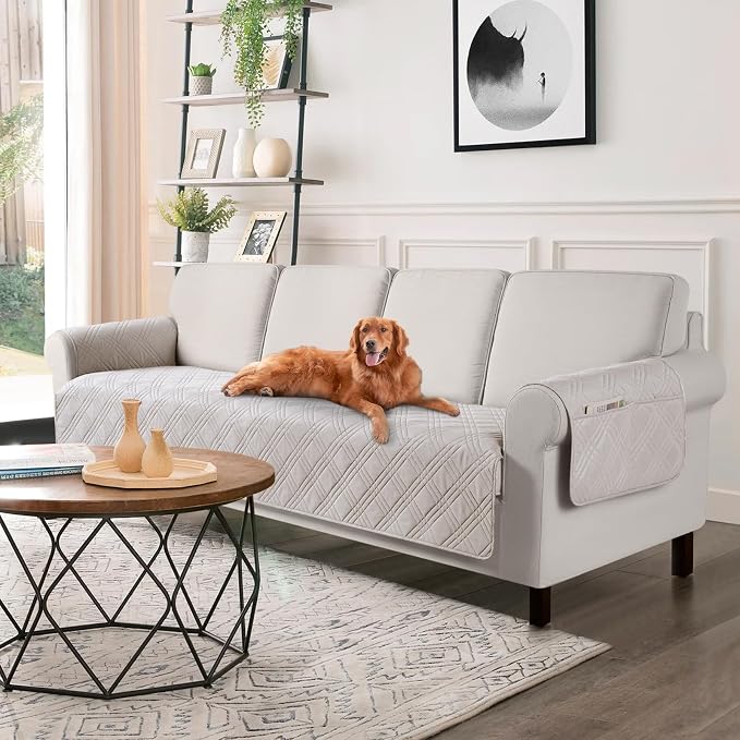 TAOCOCO Waterproof Large Couch Covers for Dogs, Non Slip Sofa Cover, 78.7'' | Washable Oversized Couch Covers with Arms for 3 Cushion Couch, Dog Sofa Cover Protector, Pockets & Backless Design, Cream by TAOCOCO