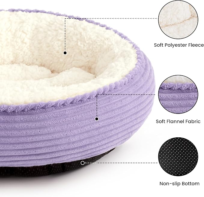 Love's cabin Round Donut Cat and Dog Cushion Bed, 24in Pet Bed for Small or Medium Dogs, Anti-Slip & Water-Resistant Bottom, Soft Durable Fabric Pet Beds, Washable Calming Cat Bed Violet - Image 2