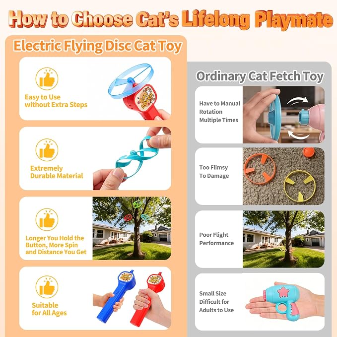 BABORUI Cat Toy Disc Launcher, Rechargeable Interactive Cat Fetch Toy Launcher with 8 Flying Discs, Flying Enrichment Toys for Indoor Bored Kittens & Adult Cats (Red-1) - Image 2