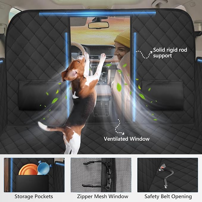Hard Bottom Dog Car Seat Cover for Back Seat, High Barrier | Dog Hammock for Car, Holds 420lbs, Sturdy 600D Oxford, Extender Space, Backseat Protector Pet Bed, Waterproof, Mesh Window - Image 6