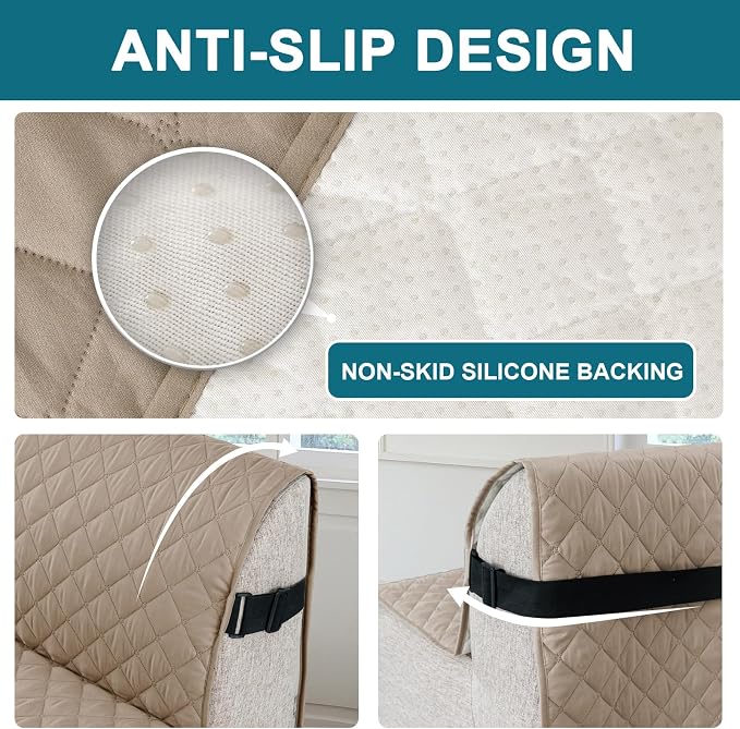 Turquoize 100% Waterproof Futon Cover Futon Slipcover Washable Armless Sofa Bed Slipcover Protector Seat Width Up to 70" with Adjustable Elastic Strap Anti-Slip for Dogs, Khaki - Image 4