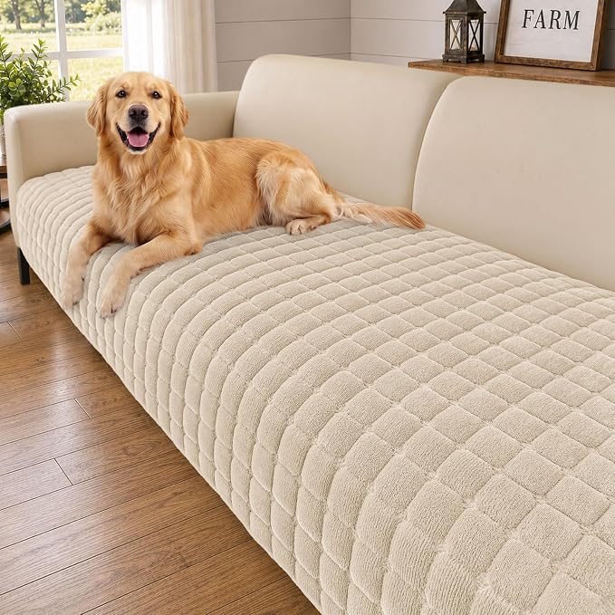Smiry Velvet Couch Cover for Dogs, Non Slip Soft Sofa Protector for Pets | Washable Sofa Cover for Cats, Cozy Furniture Protector Against Pet Hair, Scratches, Fits Sectional Sofa(Apricot, 36"x82.7") by Smiry