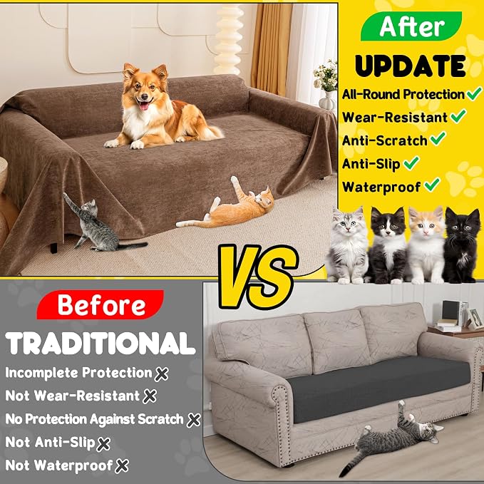 Loiion Cat Scratch Proof Furniture Protector Waterproof Sofa Cover 134"x71" | Pet-Friendly Couch Protector, Anti-Scratch & Anti-Slip Sofa Cover For Cats Dogs Kids, Machine Washable - Image 3