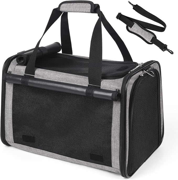 YUDODO 25lbs Cat Carrier Lightproof Soft Sided Pet Carrier for Large Cat | Airline Approved, Lightproof Breathable Design, Side Pockets, Durable Mesh, Foldable and Portable, Grey by YUDODO