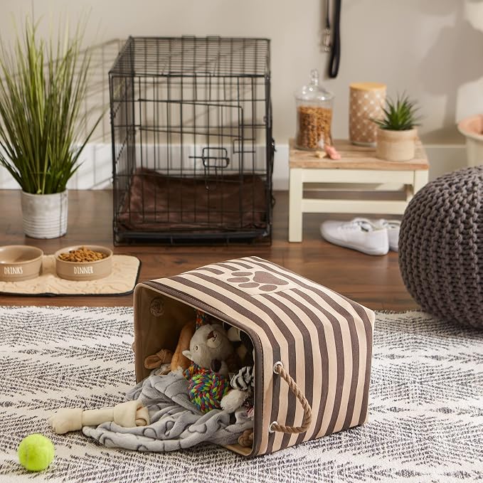 Bone Dry Pet Storage Collection Striped Paw Patch Bin, Medium Rectangle, Brown - Image 6