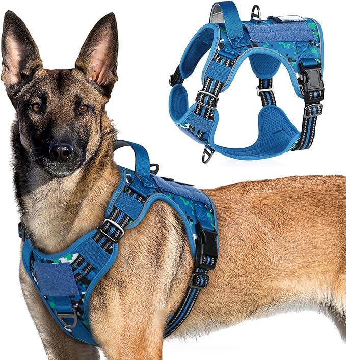 rabbitgoo Tactical Dog Harness for X-Large, No Pull Military Service Vest | Molle & Handle, Heavy Duty, Adjustable, Reflective Straps, Easy Control for Training Walking, Blue Camo, X-Large by rabbitgoo