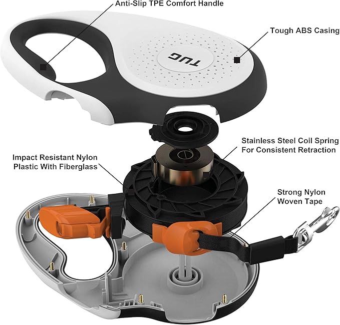TUG Original Retractable Dog Leash, 16 ft (Large, White/Orange) | 360° Tangle-Free Retraction, 16 ft Tape, Quick Thumb Lock, Anti-Slip Handle, For Dogs Under 110 lbs - Image 5
