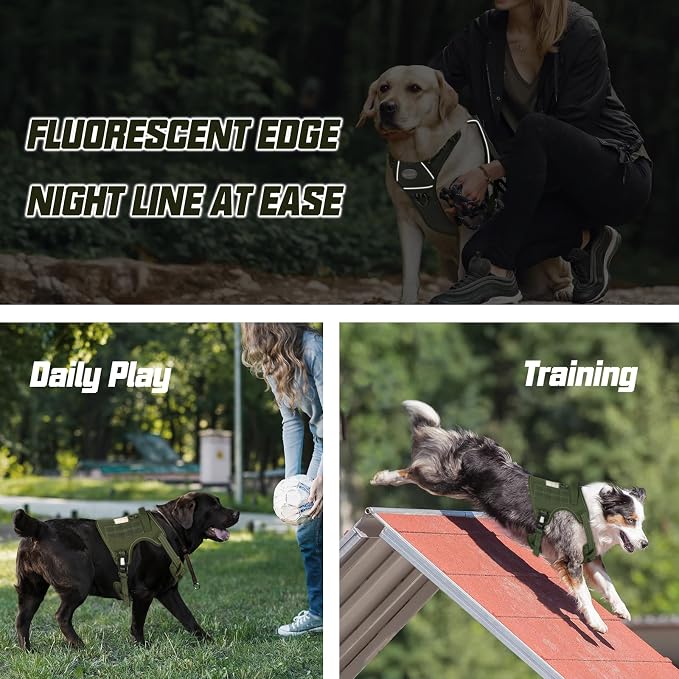 AUROTH Tactical Dog Harness for Large Dogs, Heavy Duty No Pull Pet Vest | Easy Control Handle, Adjustable, Reflective, Military K9, for Doberman Husky Walking Hunting Hiking, Deep Green, X-Large - Image 6