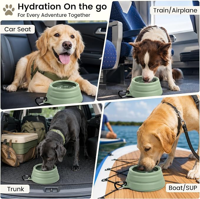 OHMO Spill Proof Collapsible Dog Bowl, 34oz Portable Dog Water Bowl | Low Center Gravity Stability, Tapered Splash Control, Foldable, Dishwasher Safe, Dog Travel Essential, Sage Green - Image 3