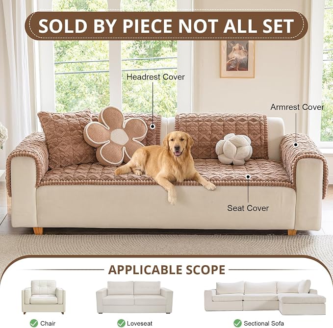 OstepDecor Couch Cover for Dogs, Washable Non Slip Sofa Cover for Pets | Soft Couch Covers for Sofa, Loveseat and Sectional, Furniture Protector Against Pet Hair & Dirt (27.6" x 86.6", Coffee) - Image 4