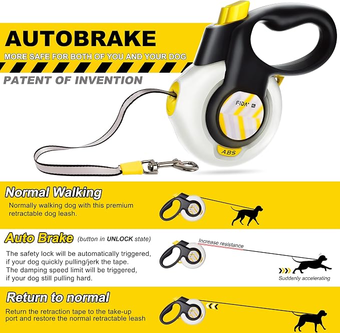 Fida AutoBrake Heavy Duty Retractable Dog Leash, 16 ft, for Dogs that Pull | AutoBrake Design for Safety Control, Dog Walking Leash for Small Breeds up to 26 lbs, 360° Tangle Free, Soft Grip - Image 2