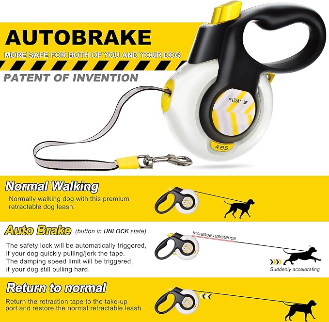 Fida AutoBrake Heavy Duty Retractable Dog Leash, 16 ft, for Dogs that Pull | AutoBrake Design for Safety Control, Dog Walking Leash for Medium Breeds up to 55 lbs, 360° Tangle Free, Soft Grip - Image 2