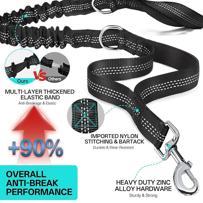 Hands Free Dog Leash, 240LB Heavy Duty Retractable with Fanny Pack | Adjustable Waist Belt, Dog Leash for Walking Running Jogging Hiking Biking Training for Medium,Large 25-120LBS(Not for＜25LBS) - Image 4
