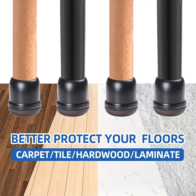 Small Black Chair Leg Caps for Carpet Tile, Pet Hair Resistant, Fit 0.8"-1" | Chair Leg Floor Protectors for Hardwood Floors, Furniture Feet Covers with Graphene Fabric Bottom, Reduce Noise-16PCS - Image 7