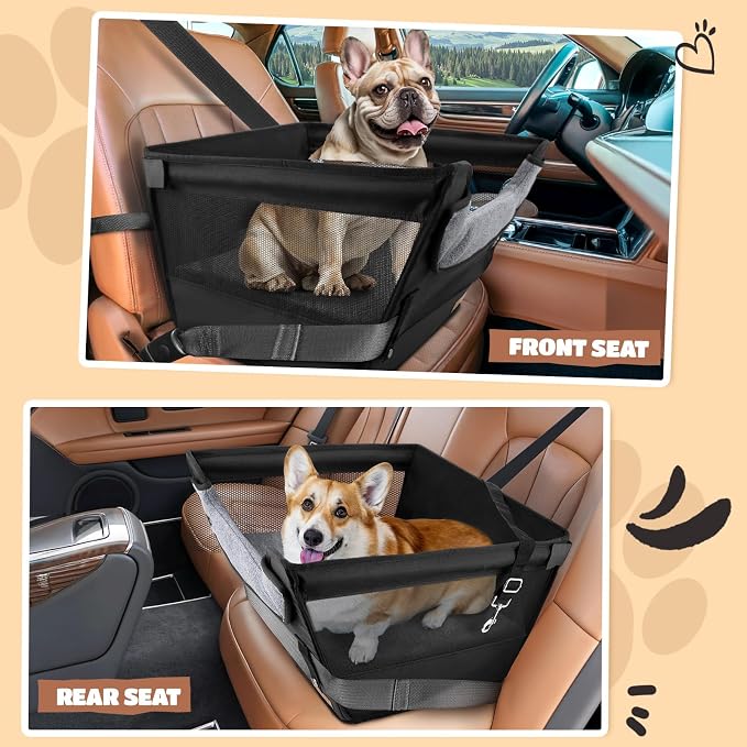 BONTHEE Elevated Dog Car Booster Seat for Dogs & Cats up to 35LB, 6-Inch Memory Foam Pet Booster Seat, Side Breathable Mesh,Portable Travel-Safe Bed for Cars,Elevated Car Seat for Small Medium Dogs - Image 6