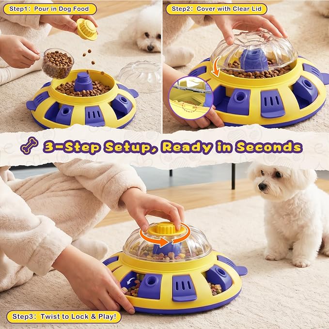 Dog Puzzle Toy, Interactive Enrichment Treat Dispenser Toys, Yellow | Mental Stimulation, IQ Training, Slow Feeder, 3 Levels Adjustable, For Puppy Small Medium Large Dogs Cats - Image 4