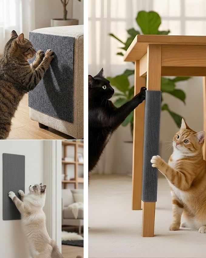 Corner & Wall Cat Scratch Mat, Self-Adhesive Trimmable Cat Scratcher, Wall Mounted Scratching Pad for Indoor Cats, Sofa Furniture Protector, Cat Post Replacement (Darkgrey, 23.6''x11.8'', 3-Pack) - Image 4