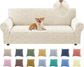 YEMYHOM 1 Piece Stretch Couch Covers for 3 Cushion Couch, Jacquard Sofa Cover with Non-Slip Elastic Bottom, Thickened Slipcover Furniture Protector for Dogs Pets (Large, Beige） by YEMYHOM