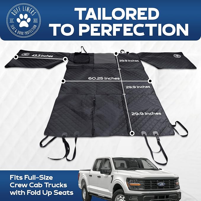 Ruff Liners XL Dog Hammock for Truck, Fold-Up Seats - As Seen on Shark Tank | Fits full-size crew cab trucks with fold-up seats, patented door panel protection, waterproof, machine-washable, heavy-duty - Image 6