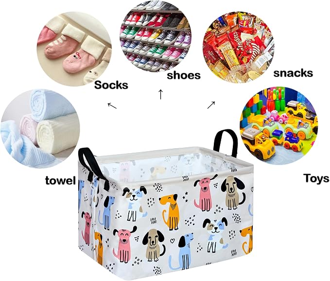 Rectangle Gift Storage Basket Home Shelf Storage Basket Organizer Box Clothes Laundry Hamper Nursery Basket Laundry Basket with Handles (Dog) - Image 3