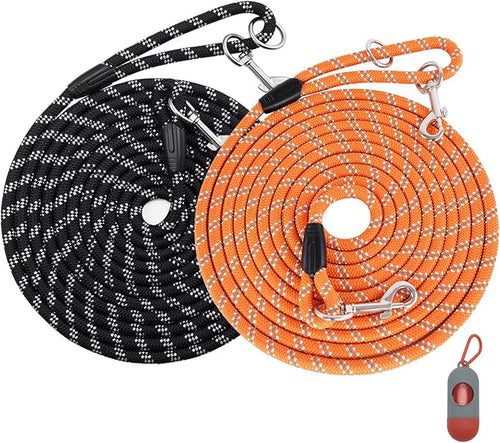 (2 Pack) Long Dog Leash for Dog Training 15FT/30FT/50FT, Dog Rope Check Cord with Reflective Thread for Large Medium Small Dogs, Dog Tie-Out Cable Lead for Hunting, Camping&Backyard by Lanwandeng