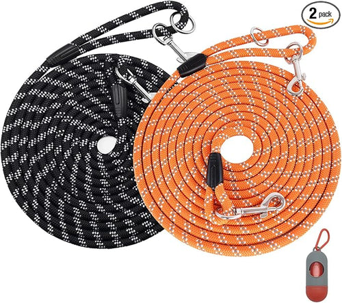 (2 Pack) Long Dog Leash for Dog Training 15FT/30FT/50FT, Dog Rope Check Cord with Reflective Thread for Large Medium Small Dogs, Dog Tie-Out Cable Lead for Hunting, Camping&Backyard by Lanwandeng