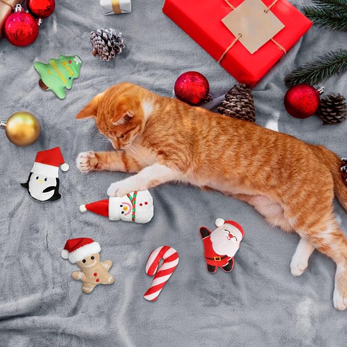 FOIMAS 6pcs Christmas Catnip Toys,Xmas Cat Toys Plush Santa Claus Snowman Tree Interactive Chew Bite Toys for Cat Kitten Indoor - Image 5