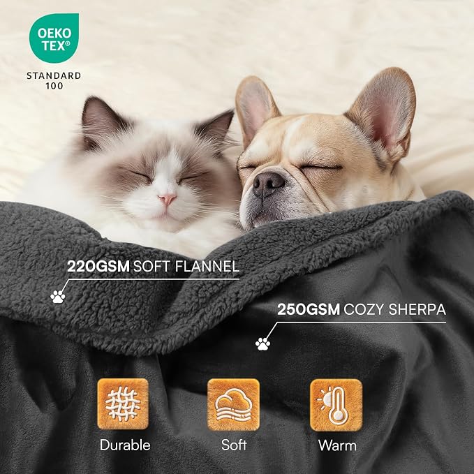 Luciphia Waterproof Blanket for Large Dog, Reversible Sherpa Bed Cover | waterproof pet blanket sherpa fleece reversible couch cover bed protector from spills scratches, Black 100" x 85" - Image 3