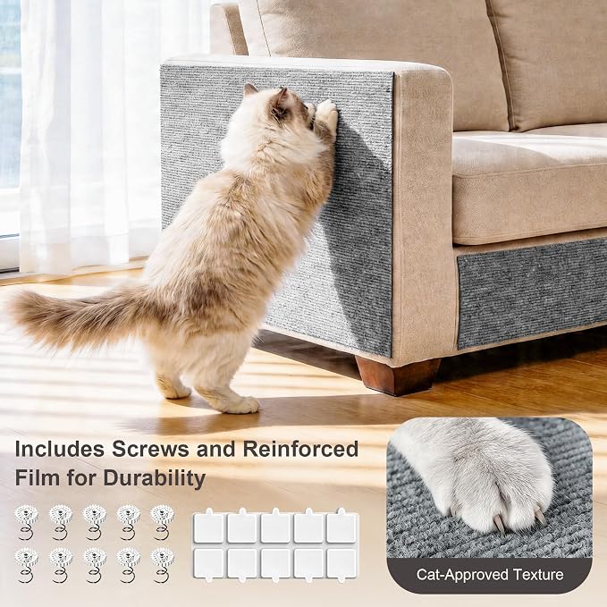 Cat Scratcher, 39.7x15.7” Cat Scratch Furniture Protector | Trimmable, No-Shedding Cat Scratch Pad with Self-Adhesive Backing for Climbing, Protects Walls, Carpet and Couch, Gray - Image 4