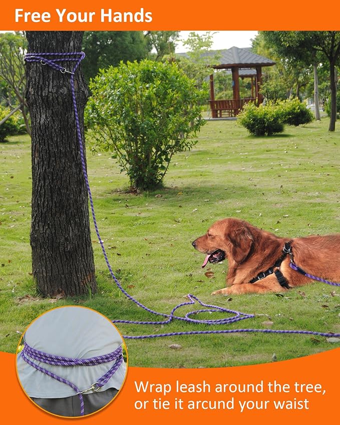 Heavy Duty Dog Leash, 16FT/30FT/50FT/100FT, Reflective Rope, Ideal for Large, Medium, Small Dogs; Walking, Playing, Camping, Yard - Image 6