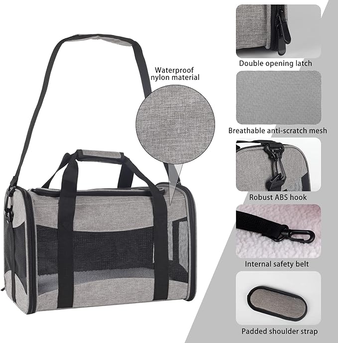 Cat Carrying Case - Pet Carrier Airline Approved, Protable and Breathable Pet Travel Carrier Removable Fleece Pad, Collapsible Cat Carrier Dog Carrier for Medium Cats Small Cats Dogs (X-L Grey&Black) - Image 4