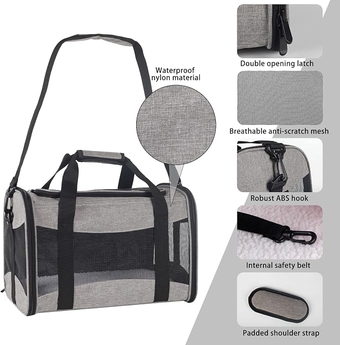 Small Animals Cat Carrying Case Pet Carrier Airline Approved, Protable and Breathable Pet Travel Carrier Removable Fleece Pad Collapsible Cat Carrier Dog Carrier Small Cats Dogs(15 * 10 * 10) - Image 5