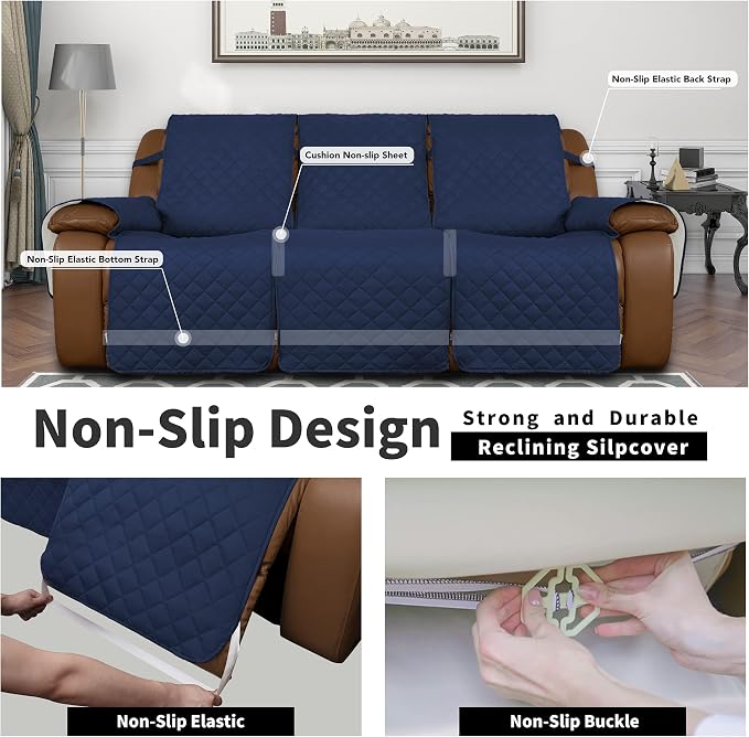 Easy-Going Reversible Couch Cover for 3 Seat Recliner Sofa, Navy/Ivory | Washable Sofa Slipcover For Dogs, Sofa Cover For Recliner, Furniture Protector Mat, Pet Friendly - Image 4