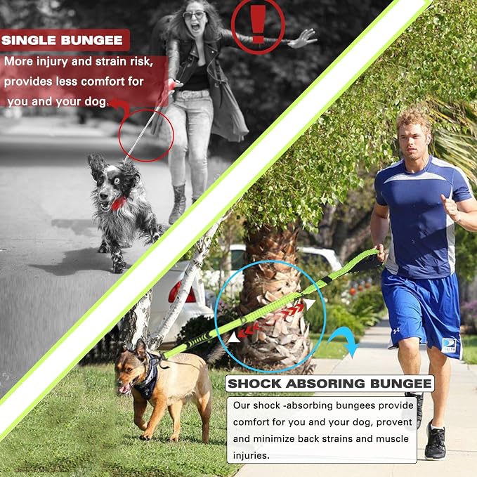Heavy Duty Bungee Dog Leash with Locking Carabiner for Large Dogs | No Pull Bungee Shock Absorbing, 2 Padded Handles for control, Fits 60-150 lbs Dogs, Seatbelt Buckle, Reflective - Image 3