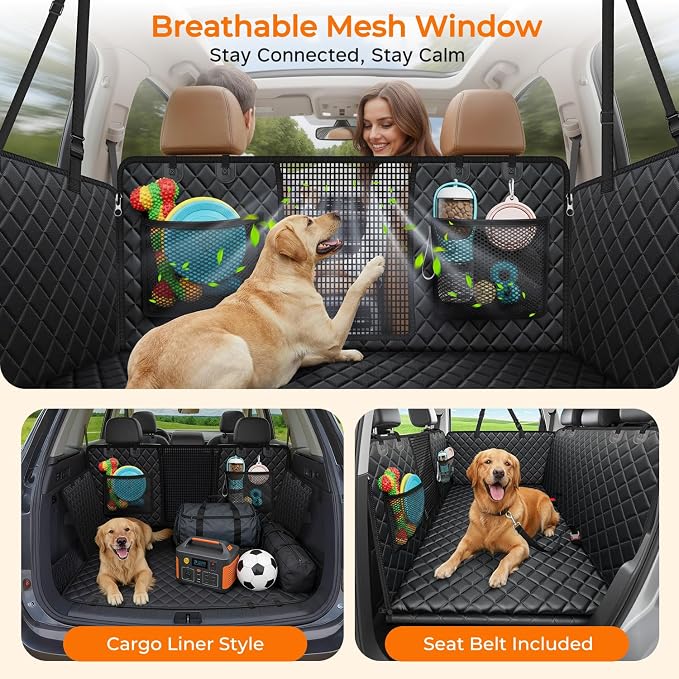URPOWER Back Seat Extender for Dogs, Large Hard Bottom Dog Car Seat Cover | 550 lb Support, 45% More Space for Large & Multiple Dogs, 3 Large Panels for Stability, Foam Comfort, Waterproof 900D Oxford - Image 3