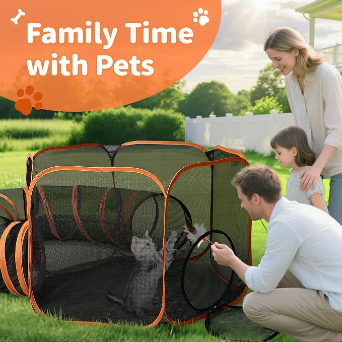 Outdoor Cat Enclosure with Circle Tunnel for Kitten Kitty Run - Portable Cat Playpen Tent Outdoor Indoor Pet Tent for Outside Small Animals - Image 6