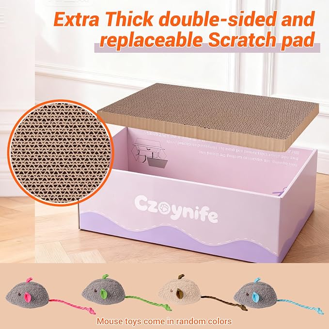 3PCS Cat Scratcher Cardboard, Oval Cat Scratch Pad Bowl Nest for Indoor Cats, Round Cat Scratching Board Corrugated Lounge Cat Bed, Furniture Protector for Couch (Purple, 17 * 11.5 in) - Image 3