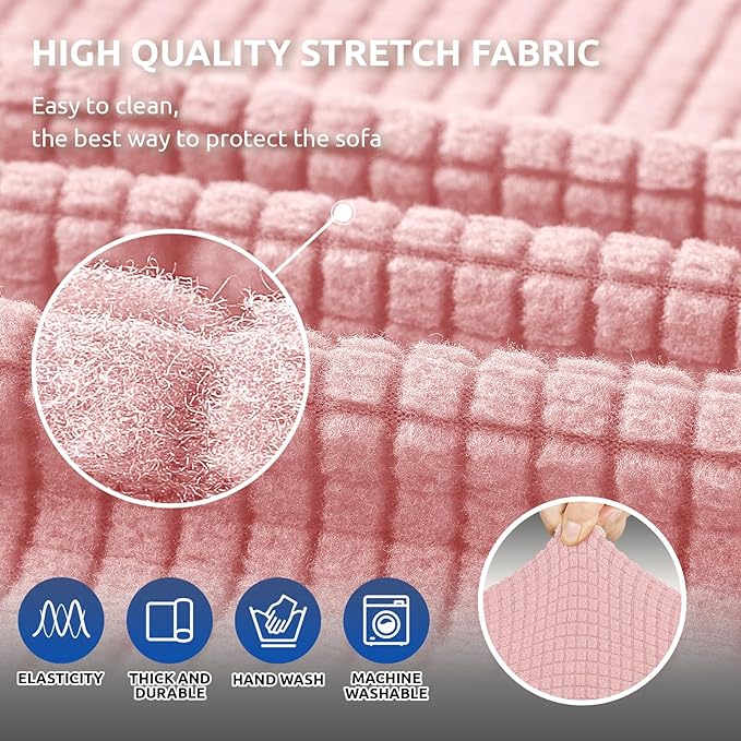 KEKUOU Stretch Couch Covers for Sofa, 3 Cushion Couch Slipcover,Dusty Pink | 1-Piece Washable Sofa Cover Pet Friendly(78"-94") Furniture Protector Soft Jacquard, Elastic Bottom for Dogs & Kids - Image 5
