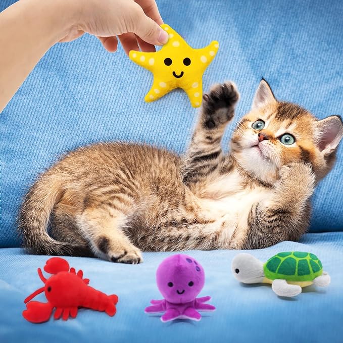 CiyvoLyeen Plush Sea Animal Catnip Toys for Indoor Cats 6 Pack | Lobster Cat Chew Toys, Boredom Relief, Interactive Play, Soft Durable Plush with Catnip, Funny Gift for Cat Lovers & Kitten - Image 2