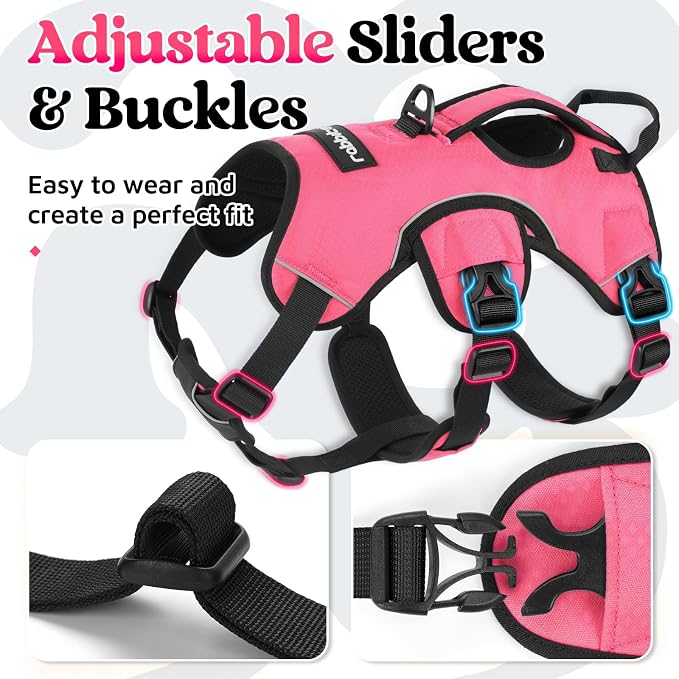 rabbitgoo Escape Proof Dog Harness for X-Large, No Pull with Lift Handle | No Escape, Full Soft Padded, Reflective Adjustable Vest, Leash Clip for Walking Hiking Training, Peach Pink, X-Large - Image 7