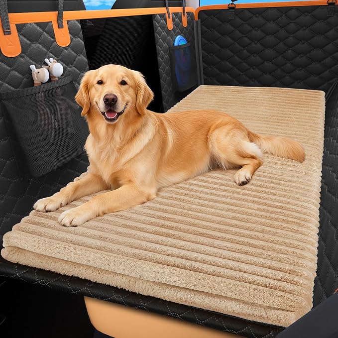FURTIME Backseat Pet Bed Mat, Non-Slip Washable Dog Bed for Car Back Seat | Travel Pet Mat with Removable Cover, Dog Seat Covers Protector Fit for Backseat Extenders and Trucks SUVs, 54"x 24.8", Brown by FURTIME