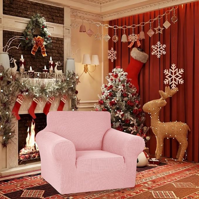 KEKUOU Stretch Chair Sofa Slipcover, Single Couch Cover,Dusty Pink | 1-Piece Washable Sofa Cover,Pet Friendly (31"-55") Furniture Protector Soft Jacquard Elastic Bottom for Dogs & Kids - Image 2