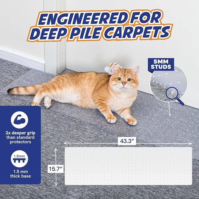 Panther Armor Cat Carpet Protector for Deep Pile, Runner Mat 16 x 43 in | Stops cats scratching deep pile carpet. Door edge protector and plastic runner mat - Image 3
