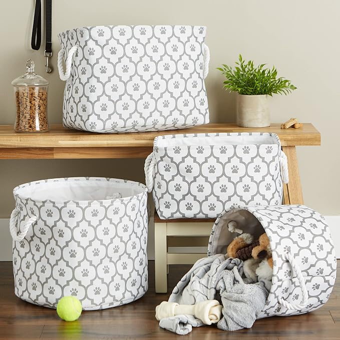 Bone Dry Pet Storage Collection Lattice Paw Print, Small Round, White/Gray - Image 6