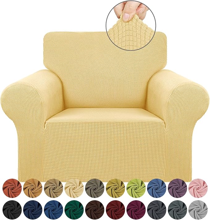 KEKUOU Stretch Chair Sofa Slipcover, Single Couch Cover,Champagne | 1-Piece Washable Sofa Cover,Pet Friendly (31"-55") Furniture Protector Soft Jacquard Elastic Bottom for Dogs & Kids by KEKUOU