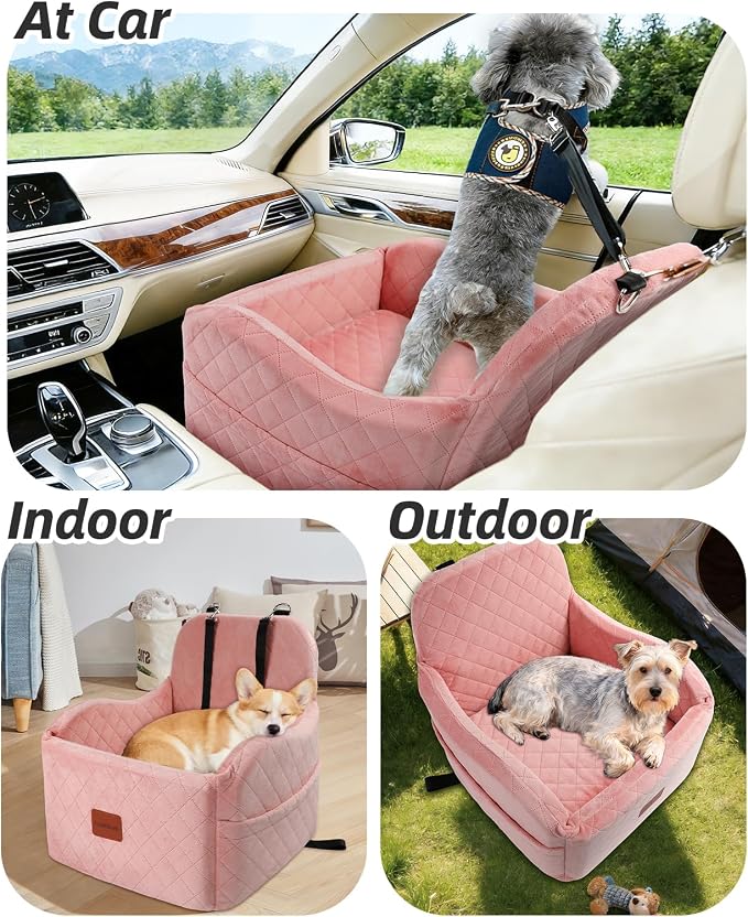 Lealchum Dog Booster Car Seat for Small/Medium Dogs,Soft Puppy Portable Car Seat with Elevated Cushion,Fits in Front/Back Seat,Fully Detachable and Washable,Easy to Install (Pink, Medium) - Image 4