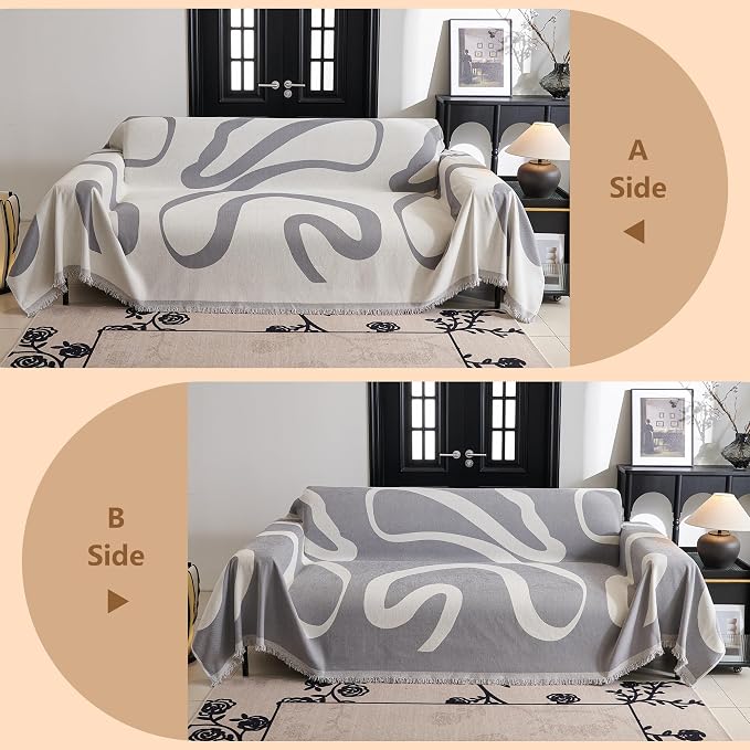 MYSKY HOME Couch Cover for 3 Cushion Sofa, Super Soft Boho Couch Covers for Dogs Washable, Jacquard Sofa Slipcover Furniture Protector for Living Room, 91" x 150", Grey Curve - Image 3