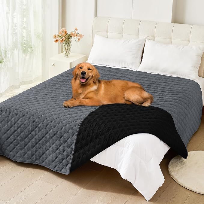 Smiry Waterproof Reversible Dog Bed Cover Pet Blanket | Pet Friendly, Soft Fabric, Washable Dog Blanket for Furniture Bed Couch Sofa, Checkered (82"x102", Dark Grey/Black) by Smiry