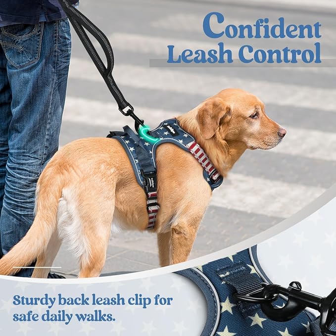rabbitgoo Dog Harness, No Pull Medium Sized with 2 Leash Clips, Pet Vest | No Choke with Handle, Adjustable Soft Padded, Reflective, Easy Control for Walking, Blue Star, Medium - Image 6